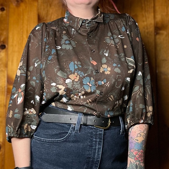 Vintage Tops - Vintage The Branch Floral Button Down Blouse